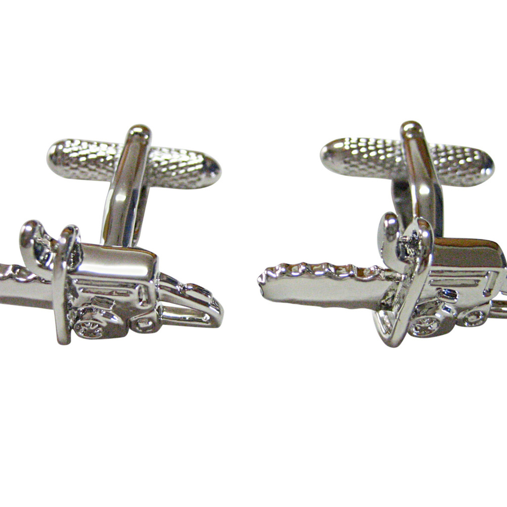 Silver Toned Chainsaw Cufflinks